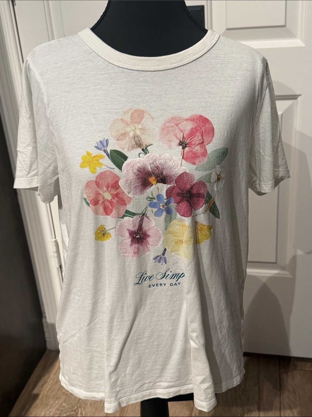 Old Navy White Tee with Pink, Yellow & Purple Floral Graphic (SR)